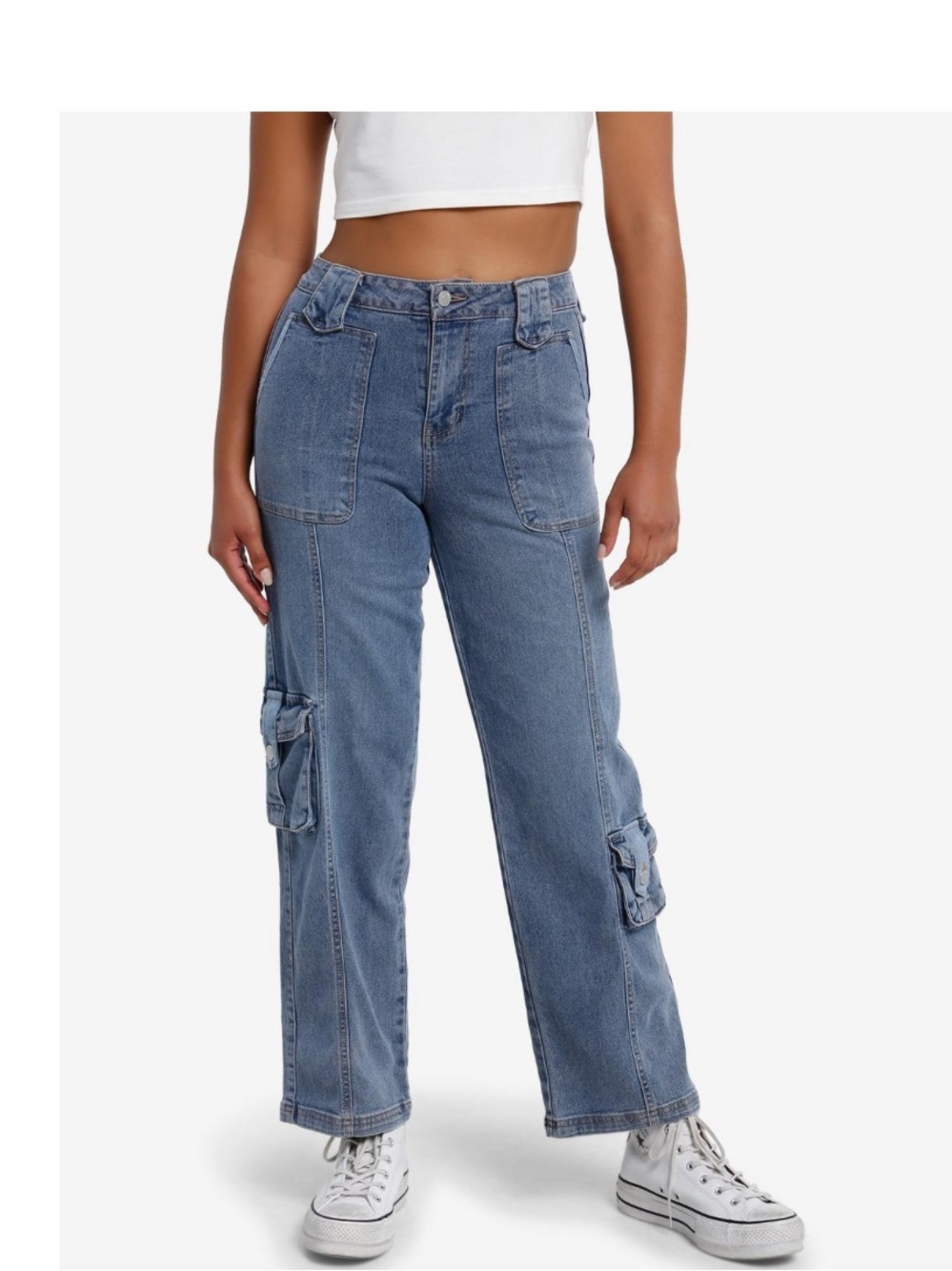 Almost Famous Light Indigo Cargo Girls Straight Leg Jeans